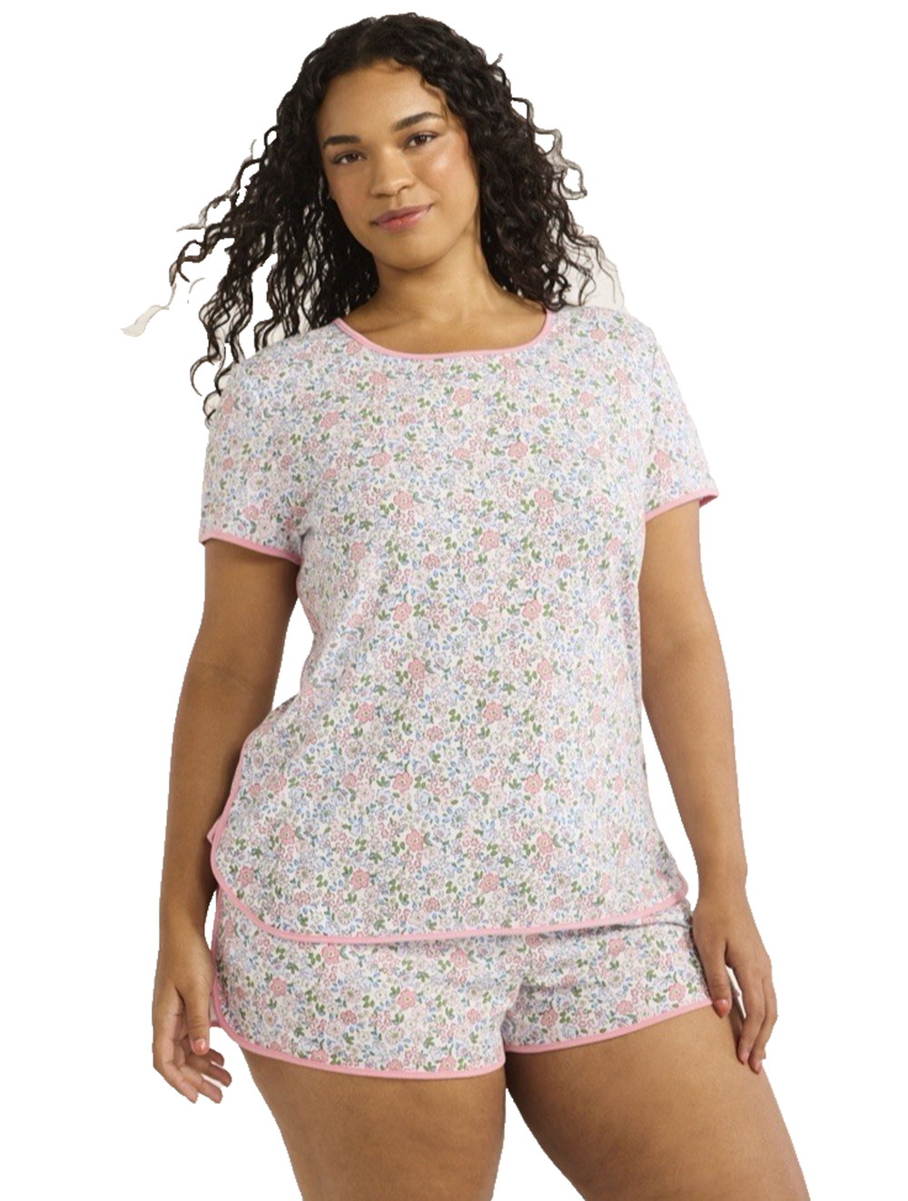 Joyspun Women's Lightweight Pajama Shorts Set Size Large White Pink Floral